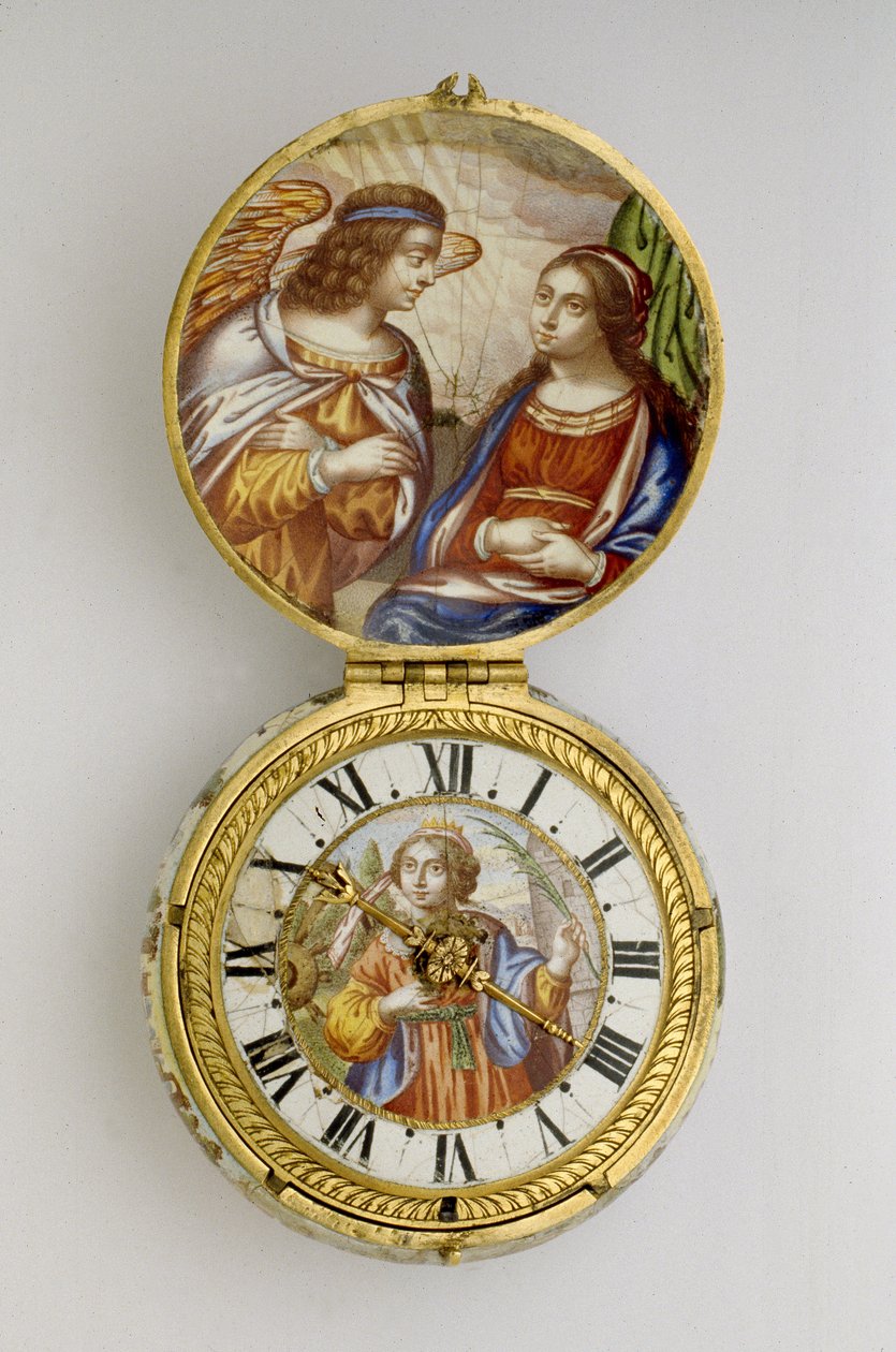 Ur med guld- og emaljekabinet, ca. 1650 (guld og emalje) af Auguste Bretonneau