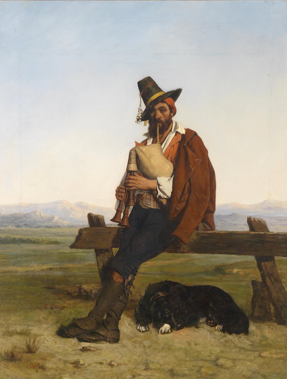 Italiensk landskab med en hyrde, der laver musik af Auguste Charpentier