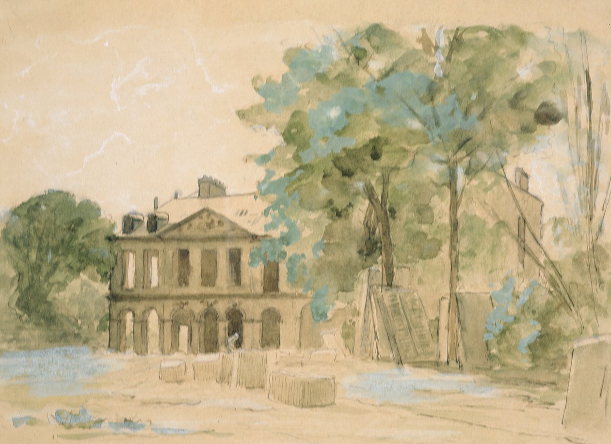 Nedrivningen af Chateau de Puteaux, ca.1880 wc på papir af Auguste Durst