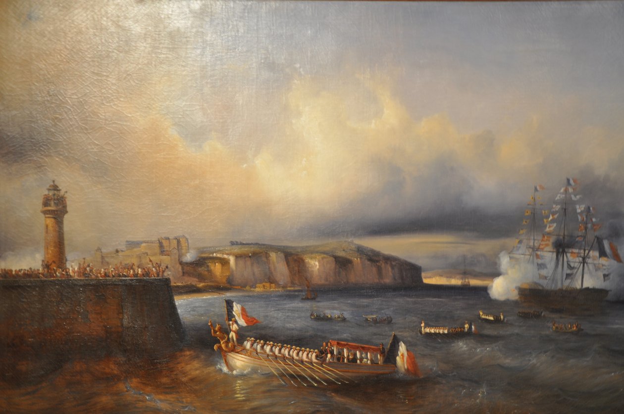 Kong Louis-Philippe kommer i havnen i Dieppe (Frankrig, Normandiet) af Jean Marie Auguste Jugelet