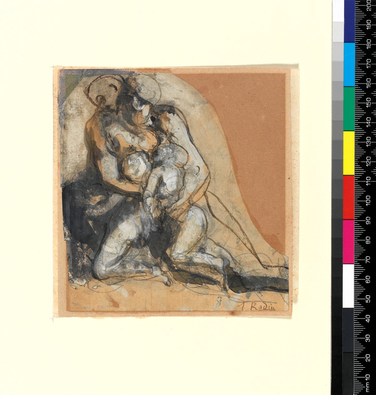Velgørenhed (pen og blæk og karosserifarve på buff papir) af Auguste Rodin