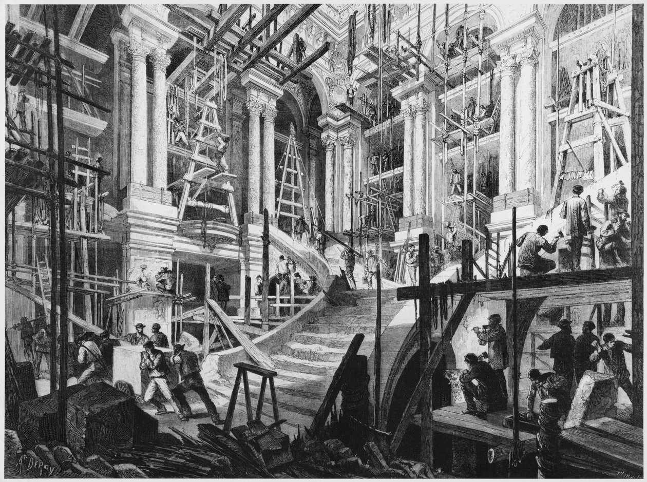 Bygning af den store trappe, Opera, Paris af Auguste Victor Deroy