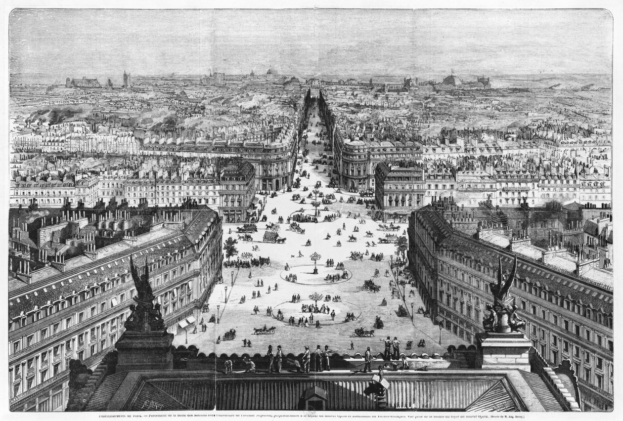 Forbedringer til Paris, åbning af Avenue Napoleon efter bygningen af Butte des Moulins, 1877 af Auguste Victor Deroy