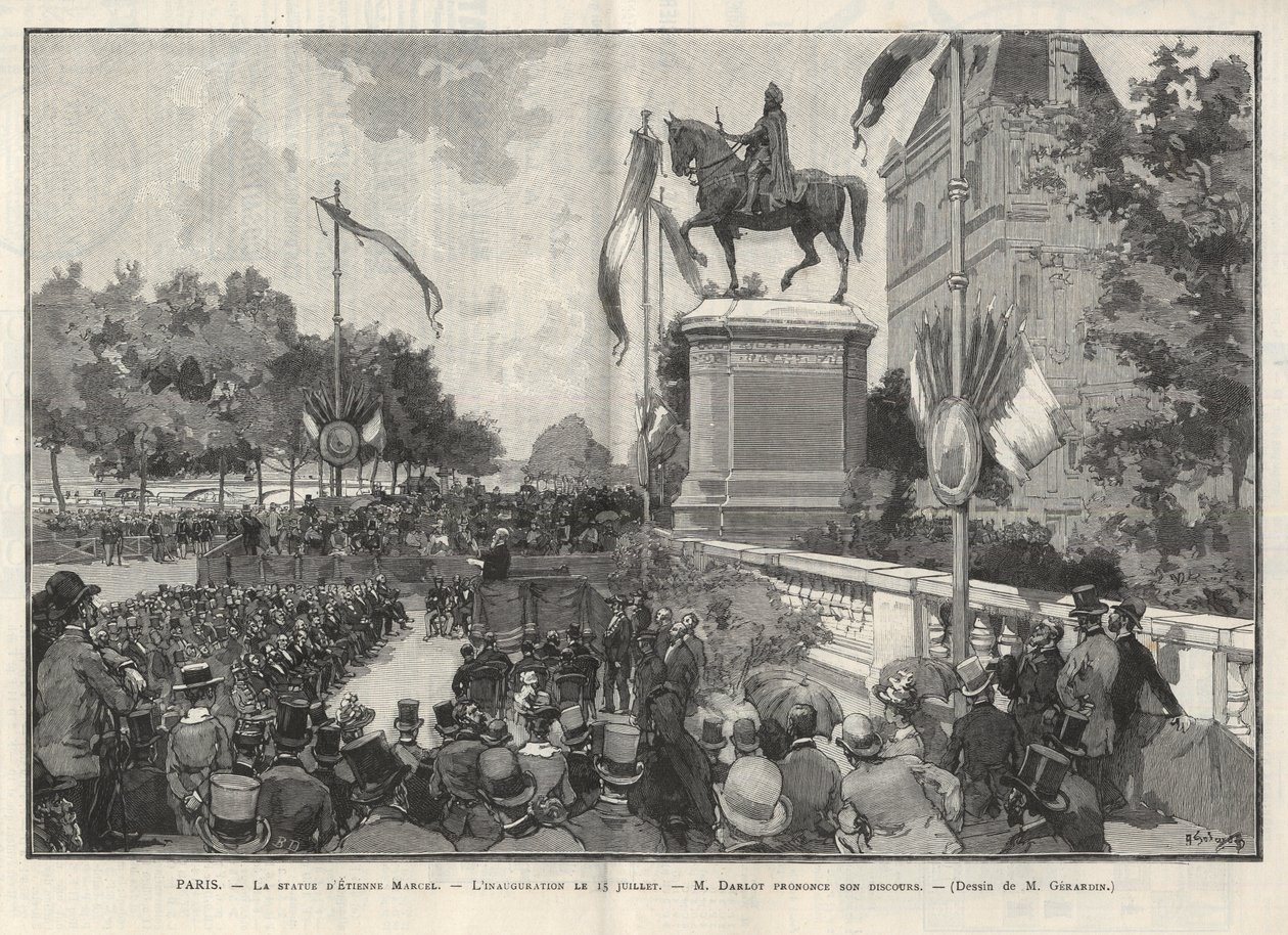 Paris - - Tale af Mr. Darlot under indvielsen den 15. juli 1888 på Hotel de Ville de Paris af statuen af Etienne Marcel - Tegning af Gerardin i "The Illustrous World" fra 1888 af Auguste (after) Gerardin