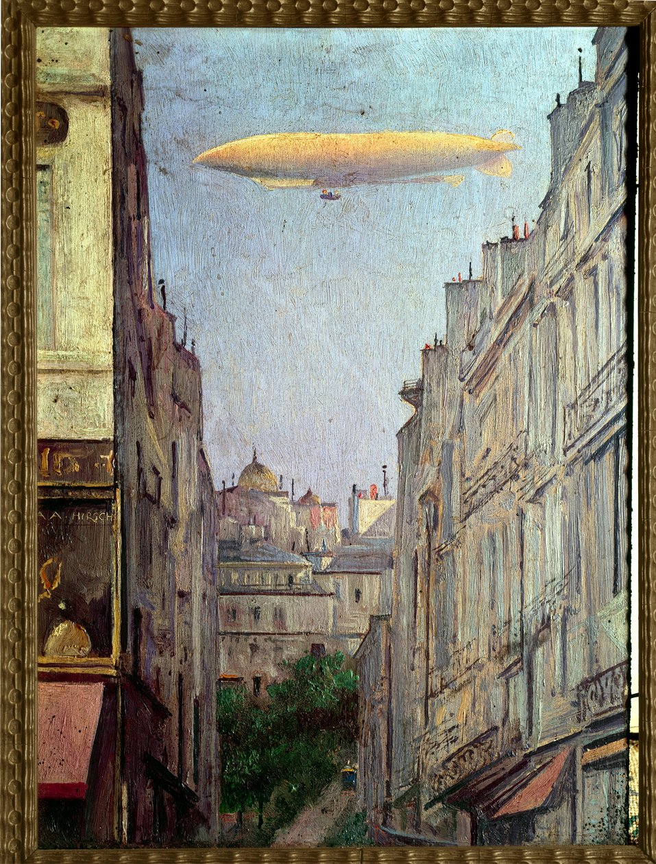 Luftskibsrepublikken"" over Paris i 1909"" Maleri af Auguste Alexandre Hirsch (1833-1912) 1909 Privat samling af Auguste Alexandre Hirsch