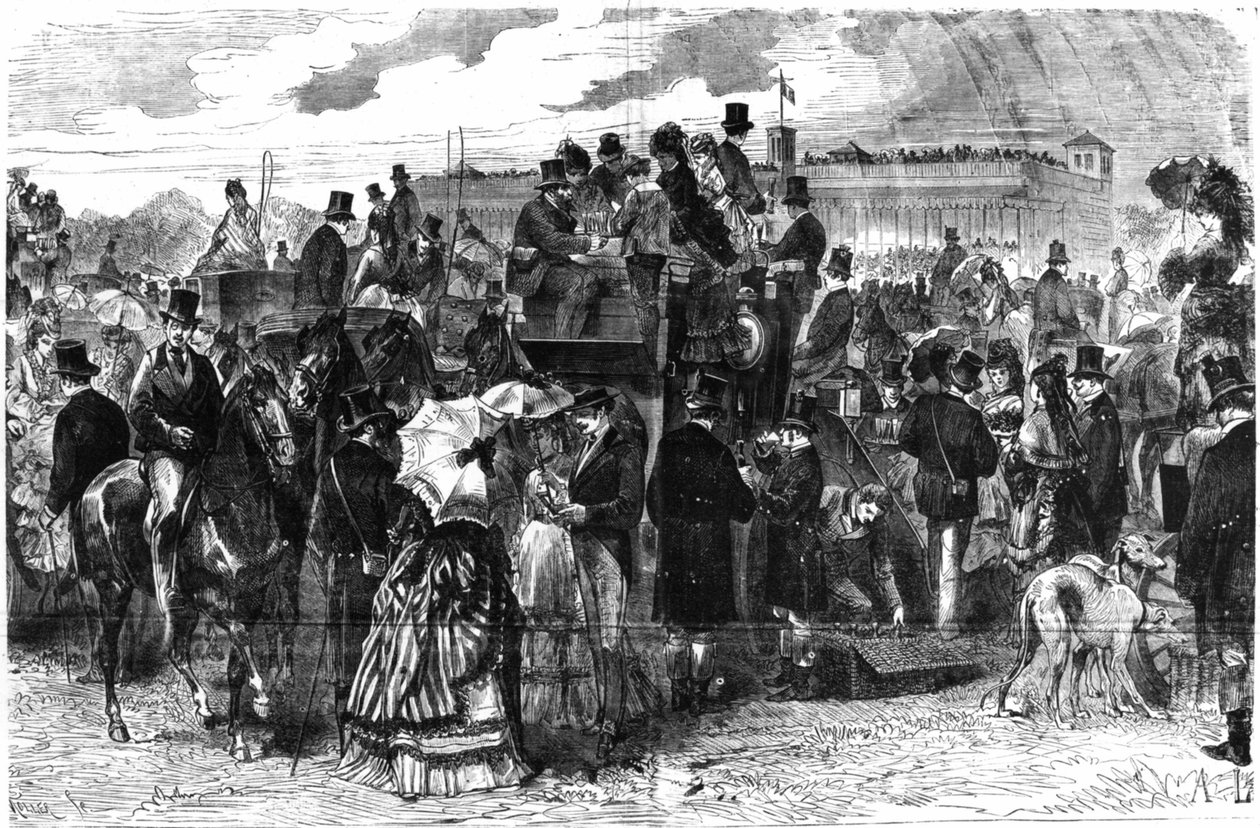 Longchamps-løbene: Le Grand Prix de Paris, -i “” Le Figaro””, illustreret supplement fra søndag den 6. juni 1875, tegning af Lançon. af Auguste Andre Lancon