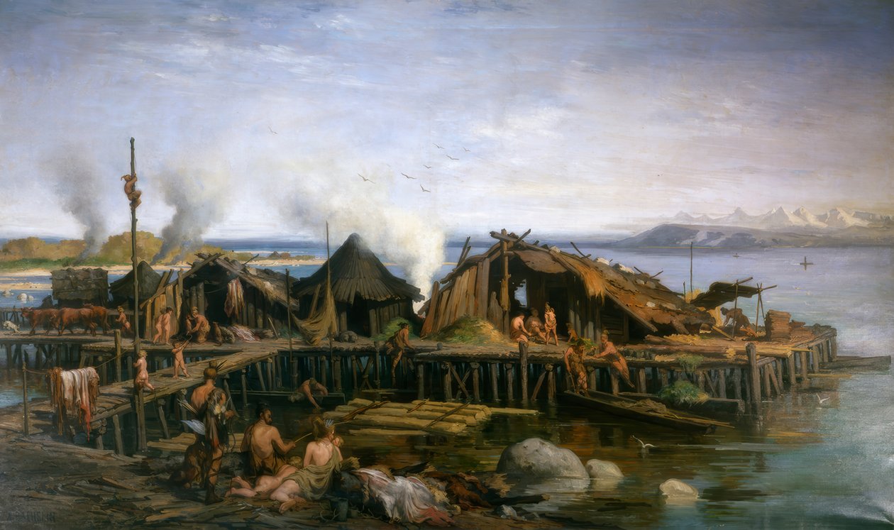 Pæleby fra yngre stenalder af Auguste Bachelin