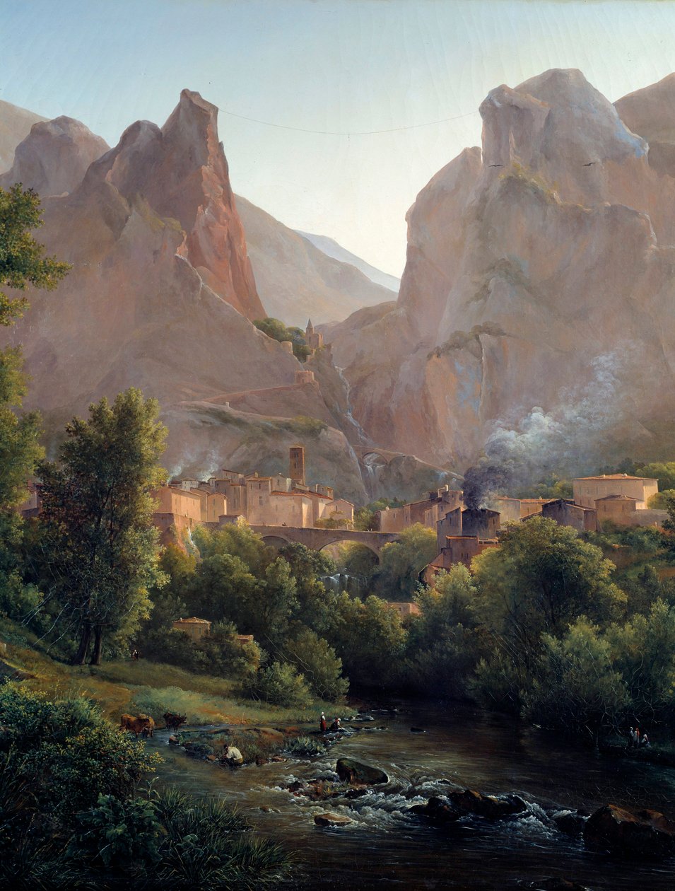 Landsbyen Moustiers Sainte Marie (Moustiers Sainte-Marie) Detalje. Maleri af Auguste Bec (1797-1874) 1800-tallet Aix en Provence, Musee Granet af Auguste Bec