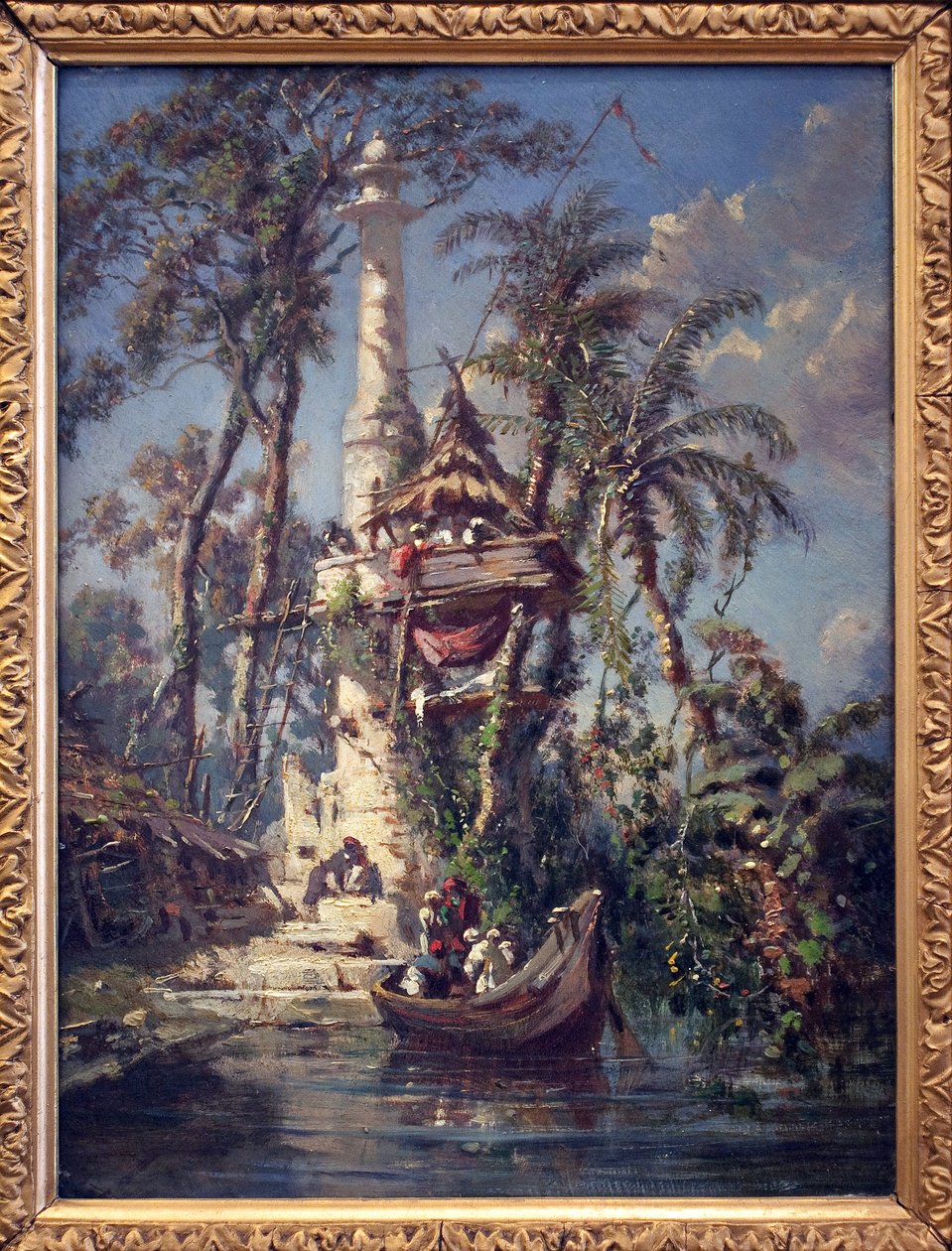 Observatorium ved bredden af Hoogly-floden (Bengalen, Indien). Maleri af Auguste Borget (1808-1877), olie på mahognitræ af Auguste Borget