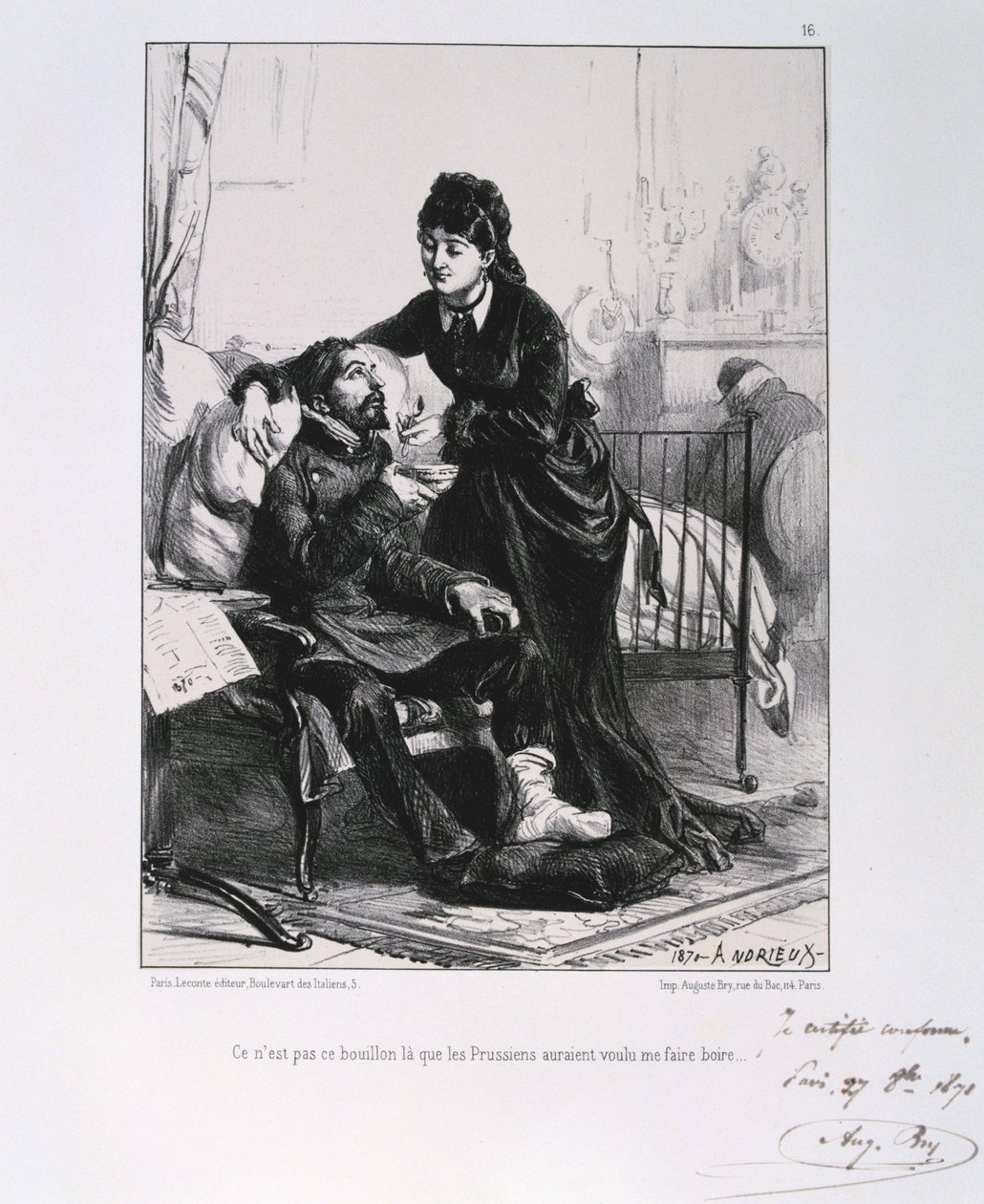 En kvinde fodrer en såret soldatsuppe, belejring af Paris, fransk-preussisk krig, 1870 1871 af Auguste Bry