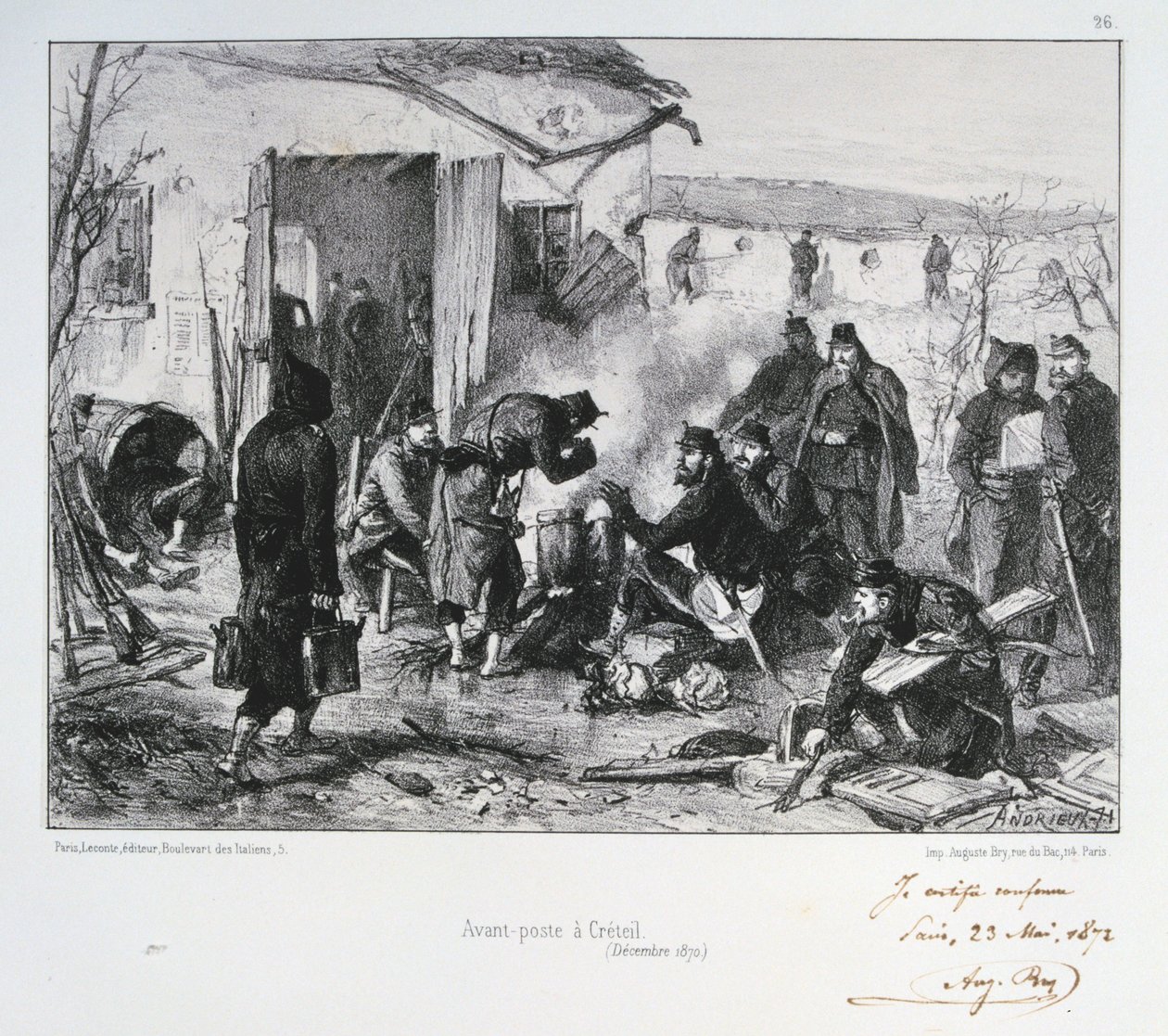 Fransk avanceret vagtpost ved Creteil, belejring af Paris, fransk-preussiske krig, december 1870 1872 af Auguste Bry