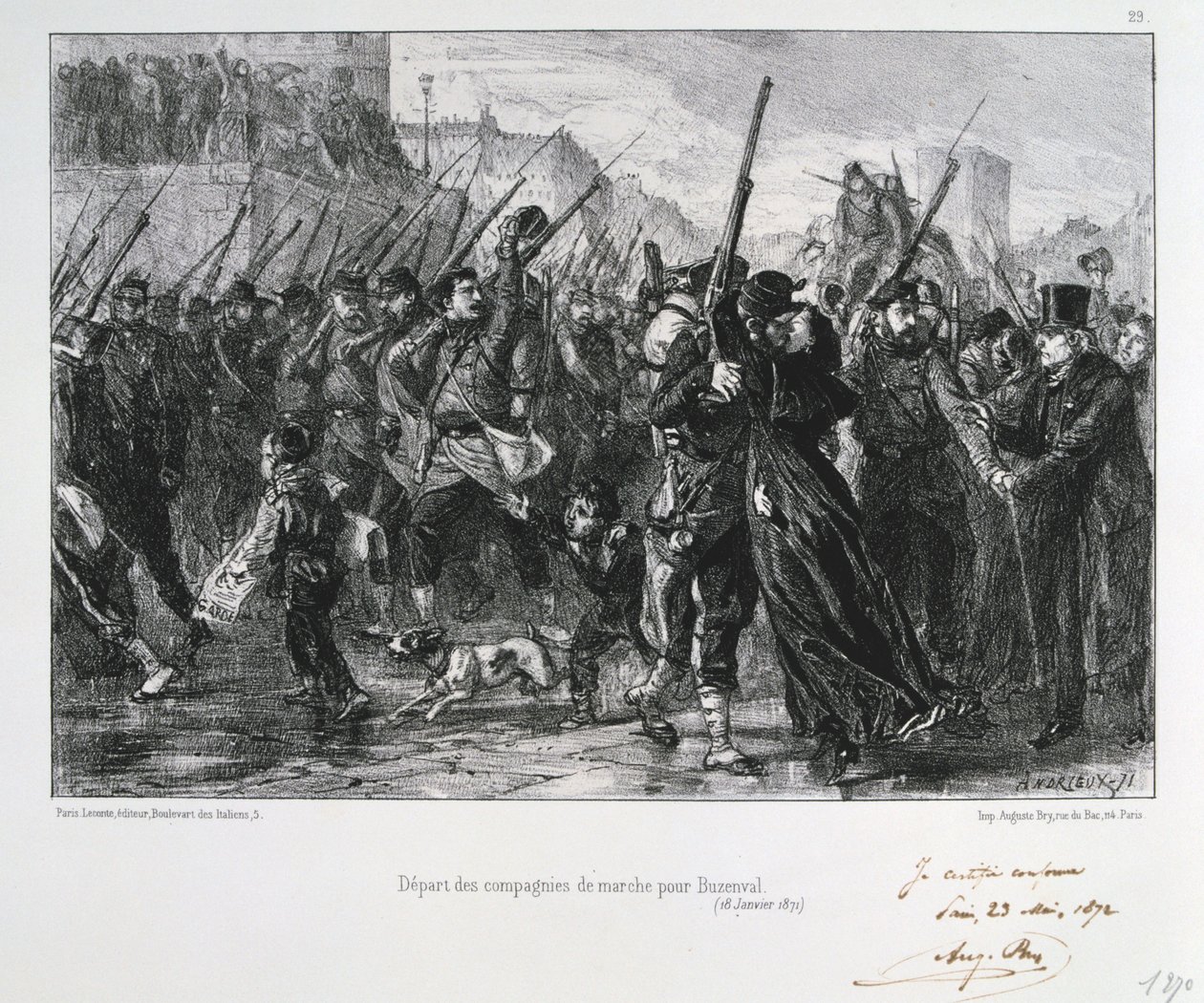 Franske soldater afgår til Buzenval, belejring af Paris, fransk-preussiske krig, 18. januar 1871 1872 af Auguste Bry