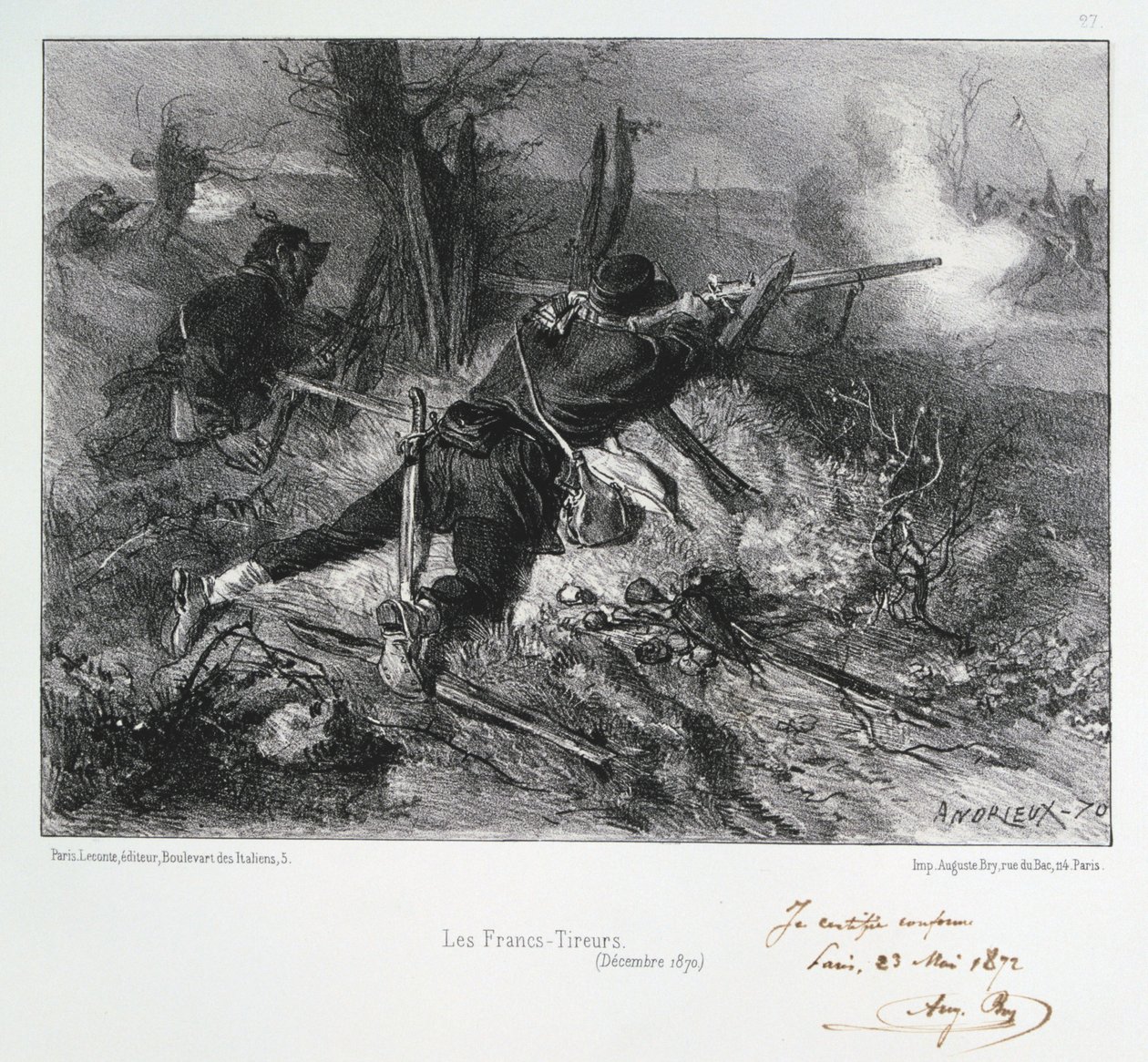 Francs-Tireurs, belejring af Paris, fransk-preussiske krig, december 1870 1872 af Auguste Bry