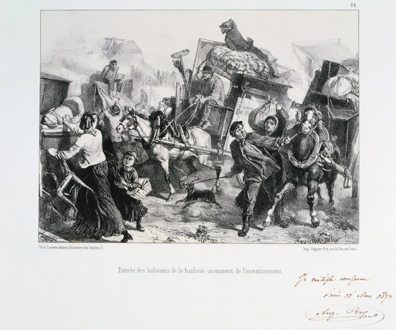 Beboere i forstæderne ankommer til Paris før preusserne belejrer byen, 1870 1872 af Auguste Bry