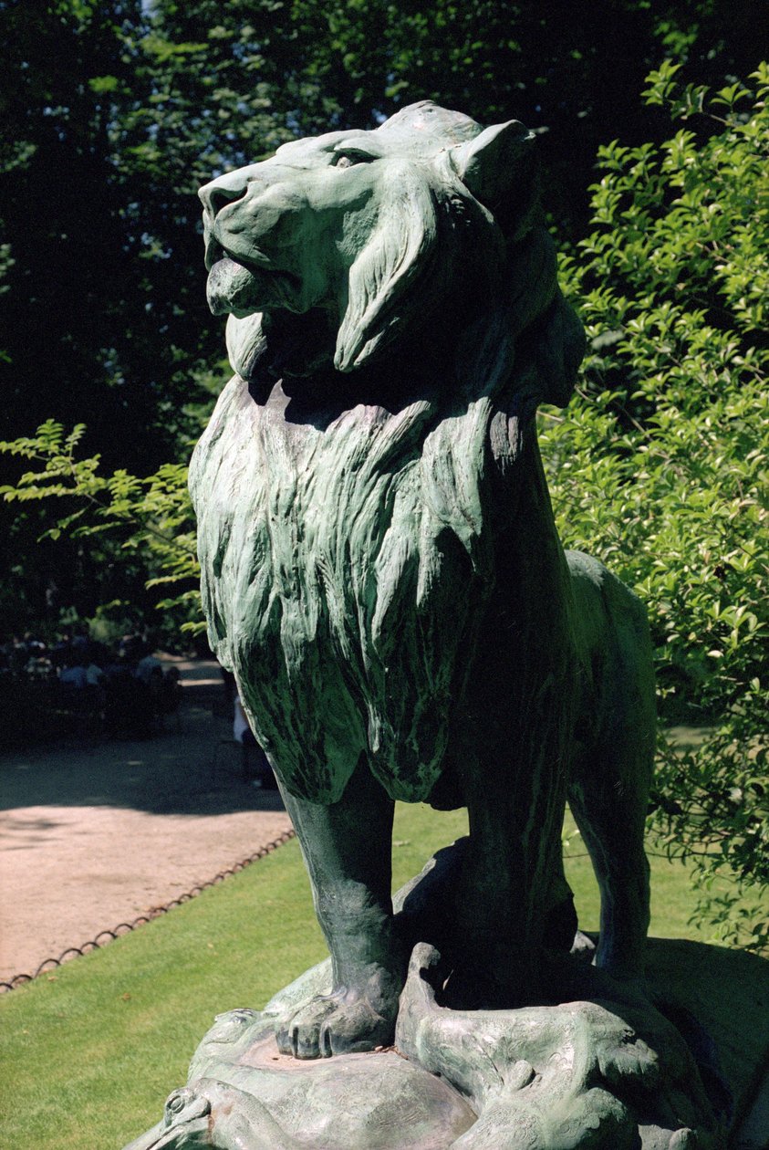 Nubisk løve og hans bytte, 1870 (bronze) (se også 252665 og 252666) af Auguste Cain