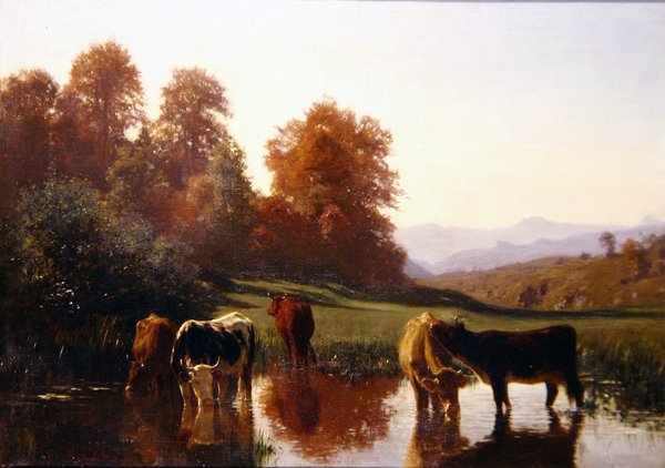 Kvægvanding (olie på lærred) af Auguste Francois Bonheur