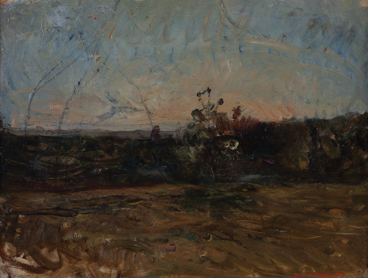 1800-tals landskab (Olie på lærred monteret på træ) af Auguste Francois Ravier