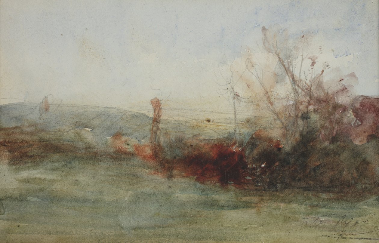 Landskab, ca. 1853-65 (akvarel på papir) af Auguste Francois Ravier