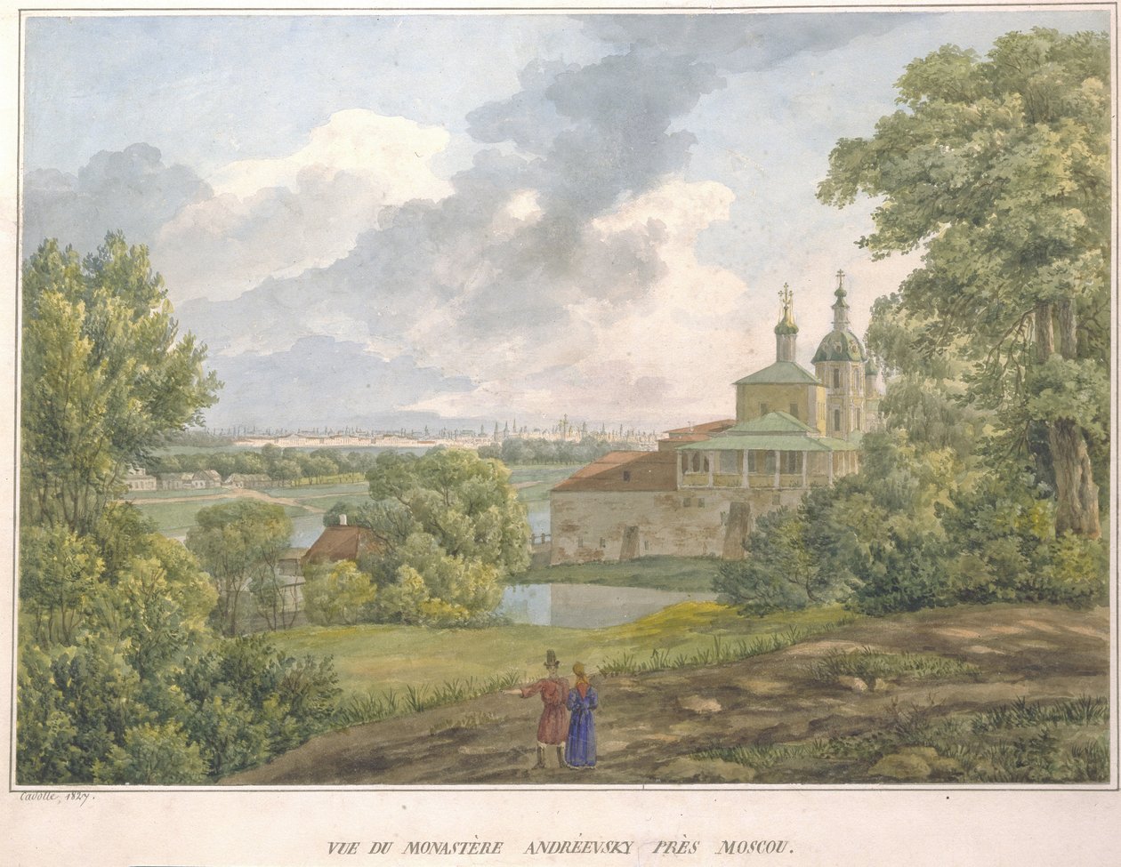 Udsigt over Moskva fra Sparrow Hills. Andreevsky-klosteret, 1827 af Auguste Jean Baptiste Antoine Cadolle