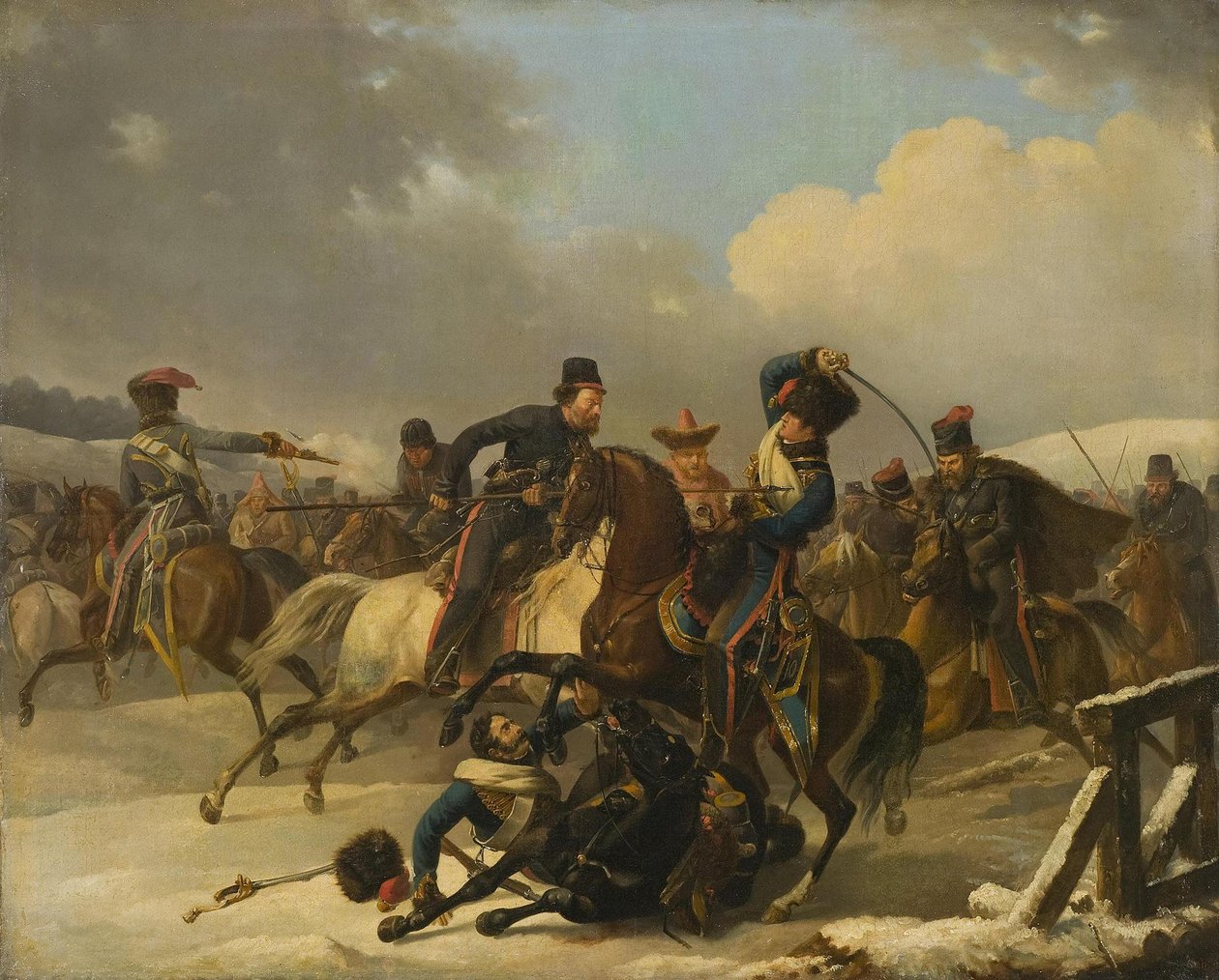 Kosakker forfulgte franske soldater tilbage, 1812, 1827 af Auguste Joseph Desarnod
