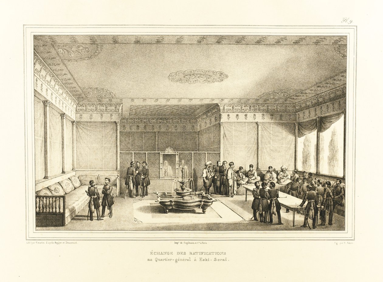 Underskrivelse af Adrianopel-traktaten ved det gamle palads i Edirne, 1834 af Auguste Joseph Desarnod