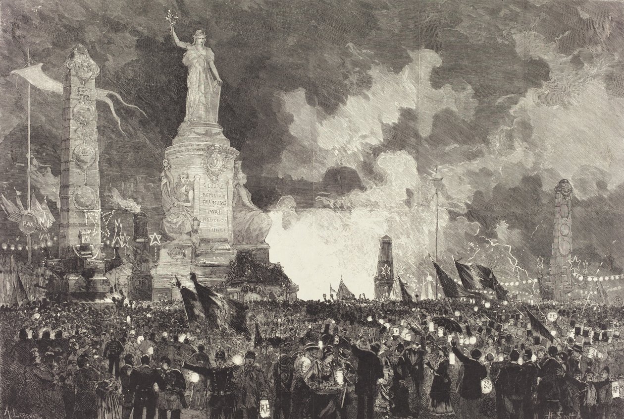 14. juli. Belysning af Place de la République, 1883. af Auguste Lepere