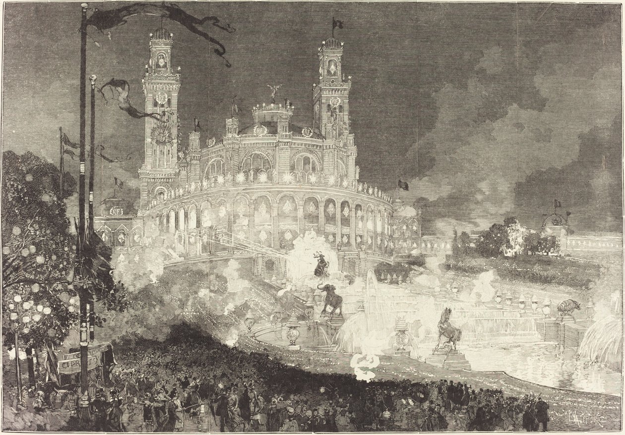 14. juli. Belysning af Trocadero-paladset af Auguste Lepere