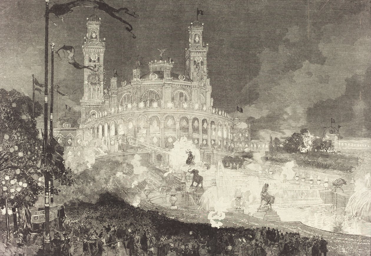 14. juli. Belysning af Palais du Trocadéro, 1883. af Auguste Lepere