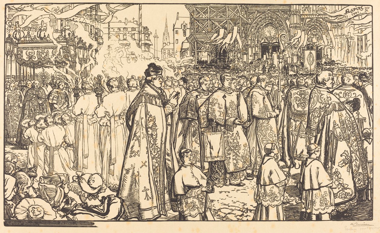 Corpus Christi procession i Nantes af Auguste Lepere