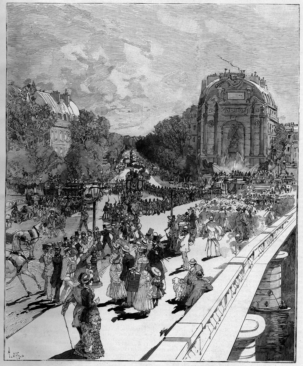 Besmitte studerende ved Ecole Polytechnique (Monome) på Place Saint Michel (Saint-Michel) i Paris, 24. juni af Auguste Lepere