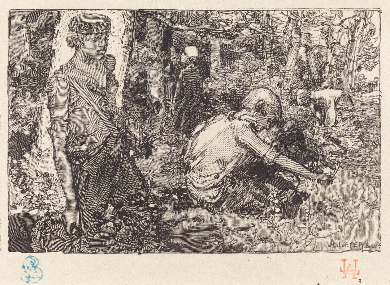 Indsamling af maj-lilje (La cueillette du muguet) af Auguste Lepere