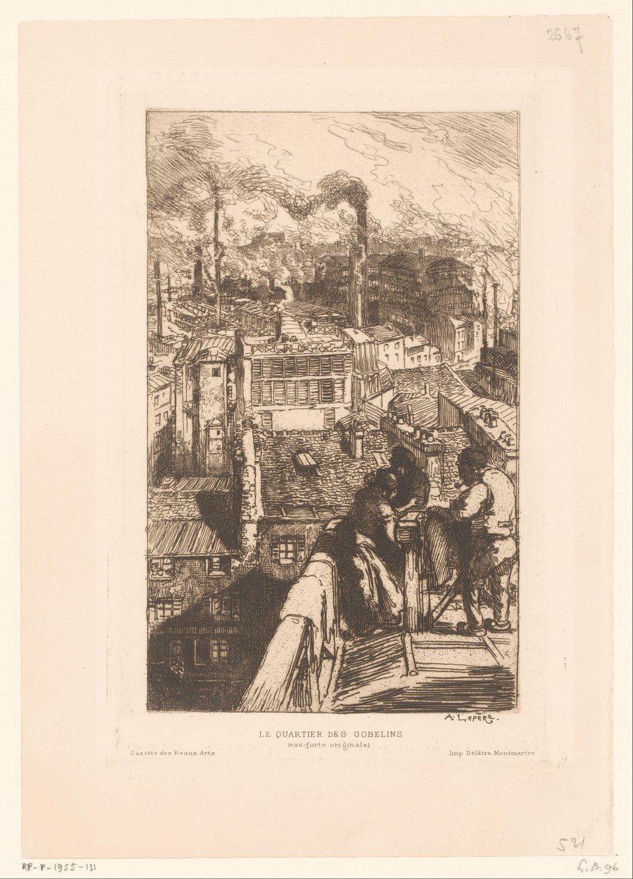 Udsigt over tagene i Gobelins-distriktet i Paris Le quartier des Gobelins (titel på objekt) af Auguste Lepere