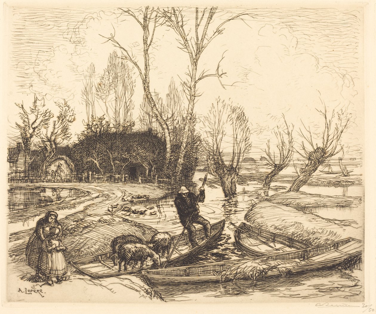 In the Deluged Marsh - Hyrden (Au marais inonde - Le berger) af Auguste Lepere