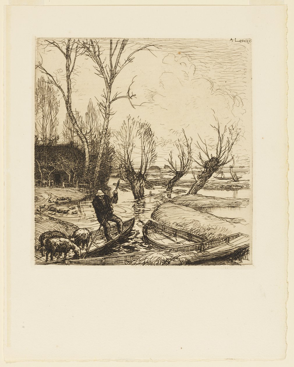 In the Deluged Marsh - Hyrden (Au marais inonde - Le berger) af Auguste Lepere