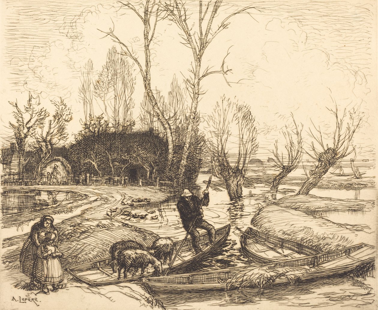 In the Deluged Marsh - Hyrden Au marais inonde - Le berger, 1911. af Auguste Lepere