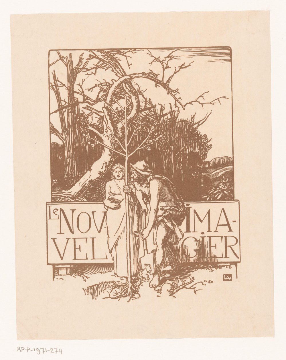 Mand og kvinde planter et ungt træ sammen Le Nouvel Imagier (titel på objekt) af Auguste Lepere