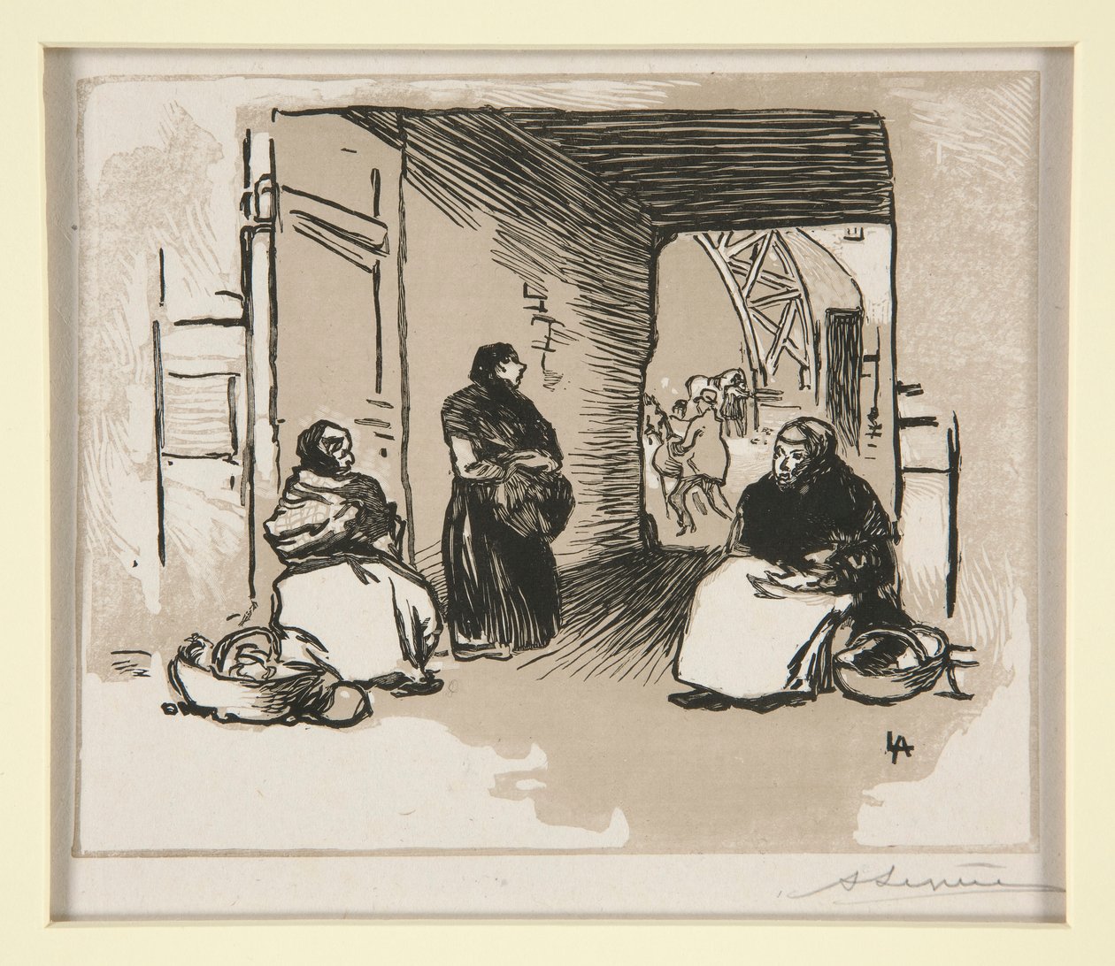 Købmænd med kurve, Rue Montorgueil (Købmænd med kurve, Rue Montorgueil) af Auguste Lepere