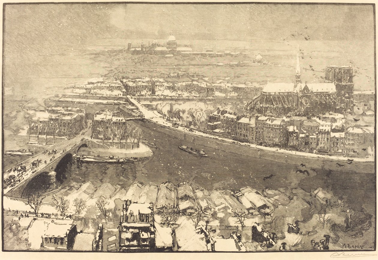Paris under sne, udsigt fra St.-Gervais af Auguste Lepere