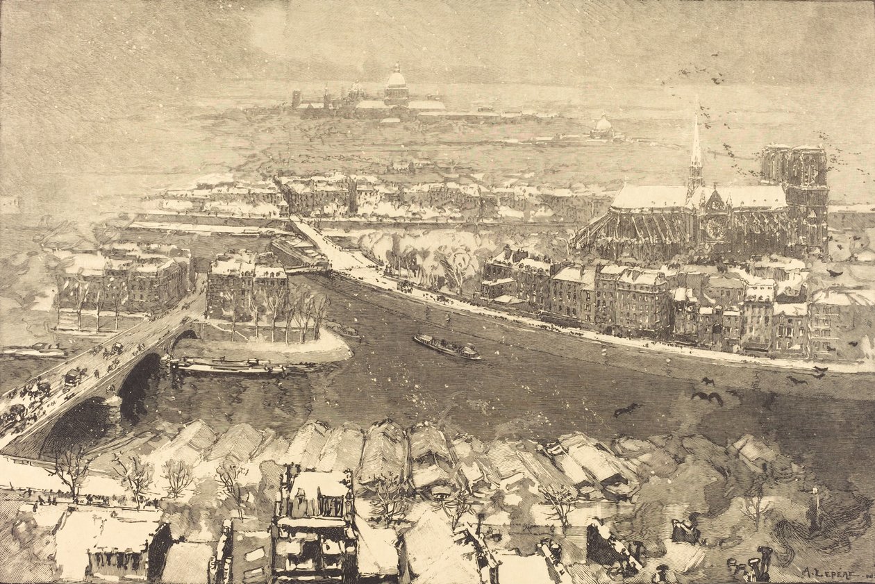 Paris under sne, Udsigt fra St.-Gervais Paris under sne, set fra toppen af ​​St.-Gervaais, 1890. af Auguste Lepere