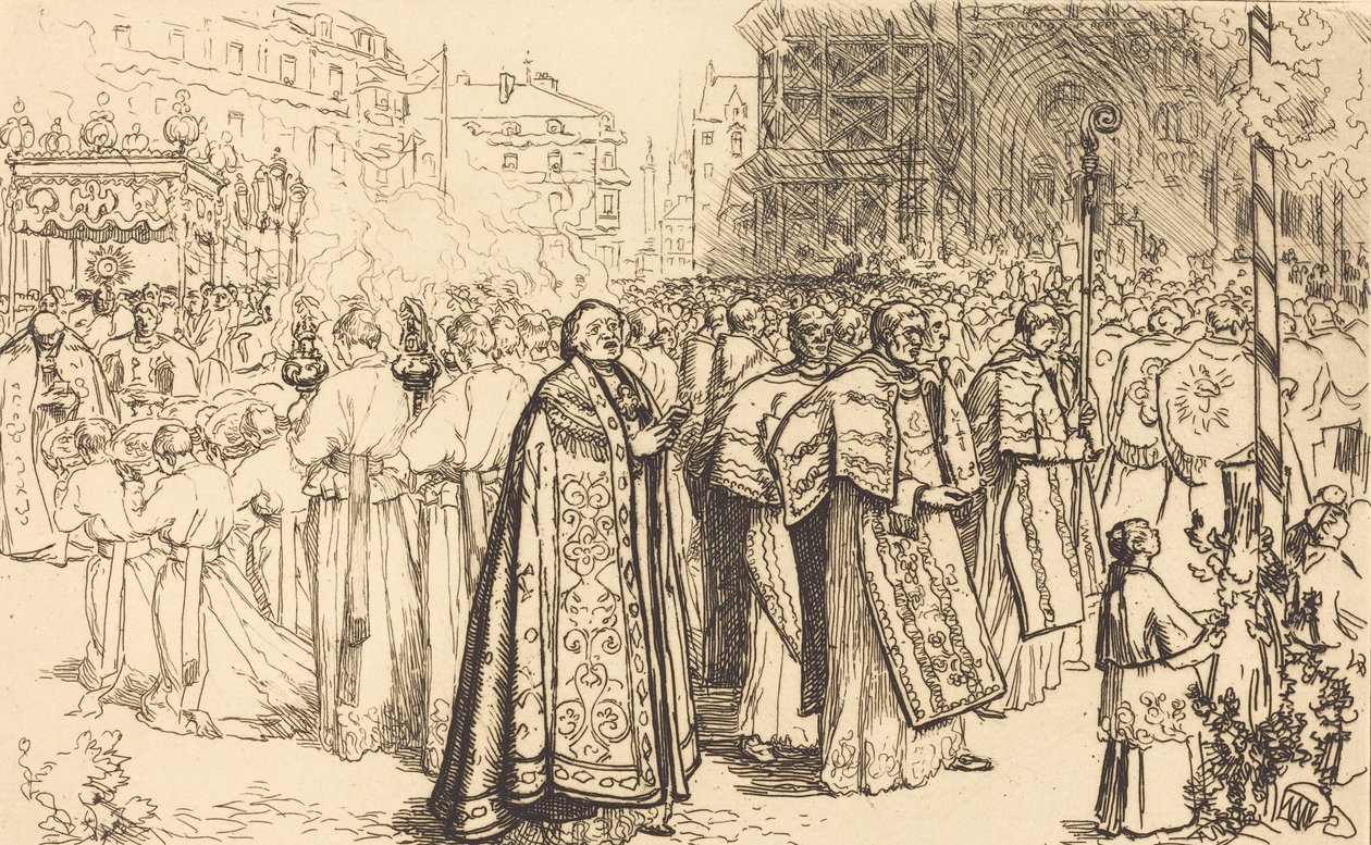 Processionens tilbagevenden til Nante-katedralen Rentree de la Procession a la Cathedral de Nantes, 190 af Auguste Lepere