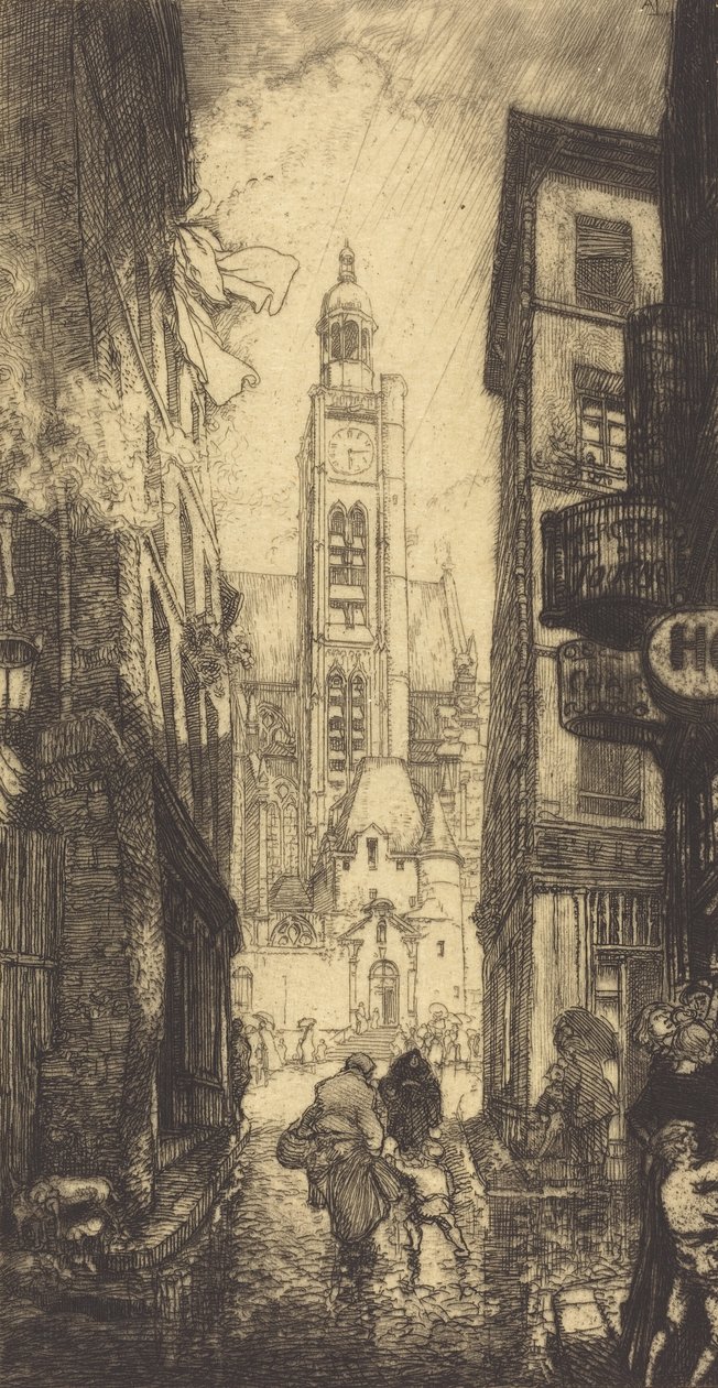 Rue de la Montagne-Sainte-Genevieve, Paris, 1906. af Auguste Lepere