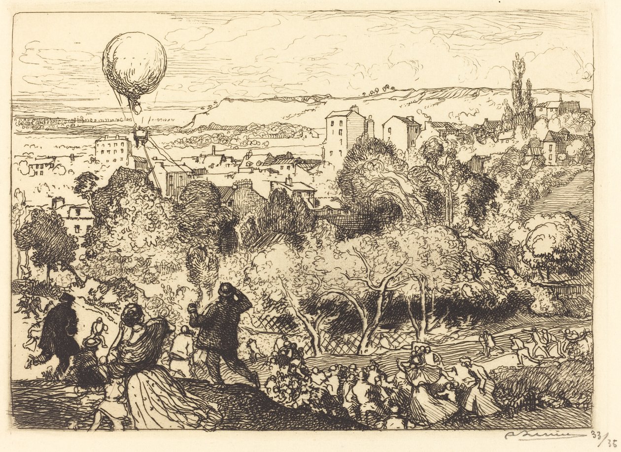 Den faldende ballon, i Pre-Saint-Gervais af Auguste Lepere