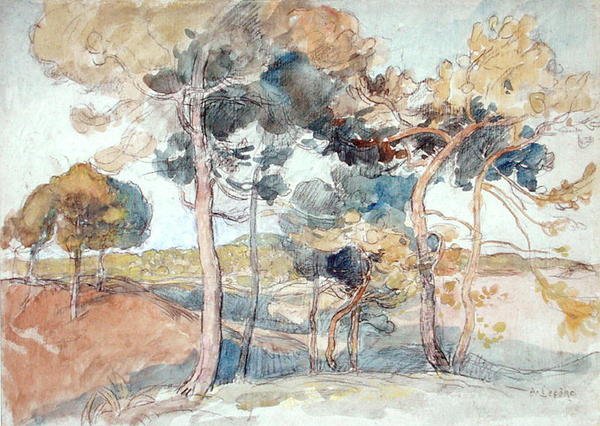 De store træer (akvarel på papir) af Auguste Lepere