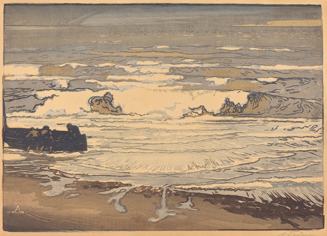 Udfoldede bølger, oversvømmelse i september 1901 (Les lames deferlent, maree de Septembre 1901) af Auguste Lepere