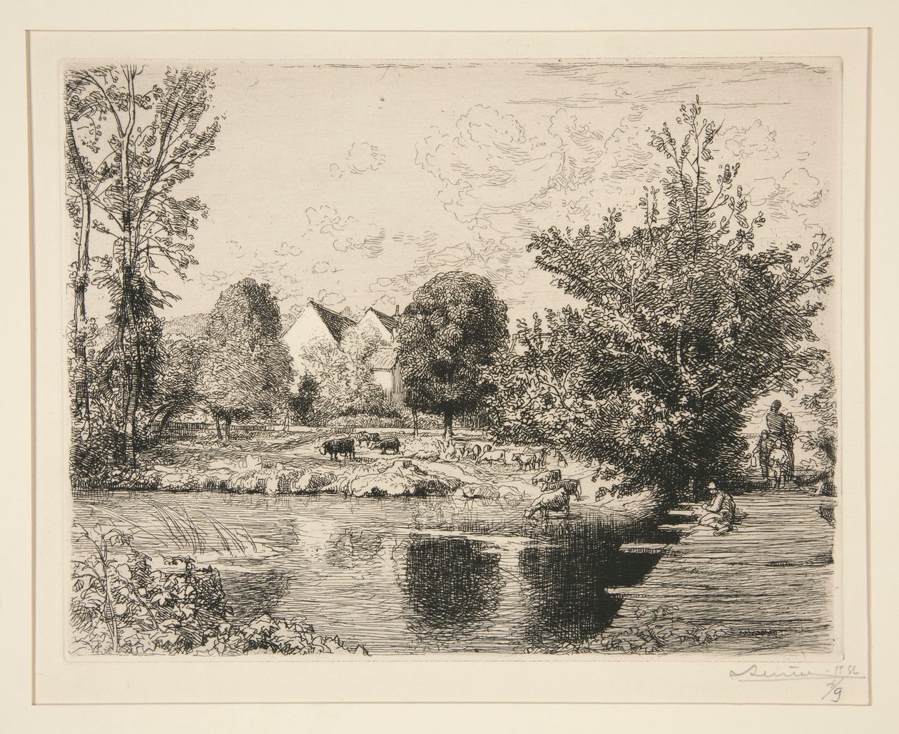 Vieille passerelle, bords du petit Morin (gammel gangbro, bredden af den lille Morin) af Auguste Lepere