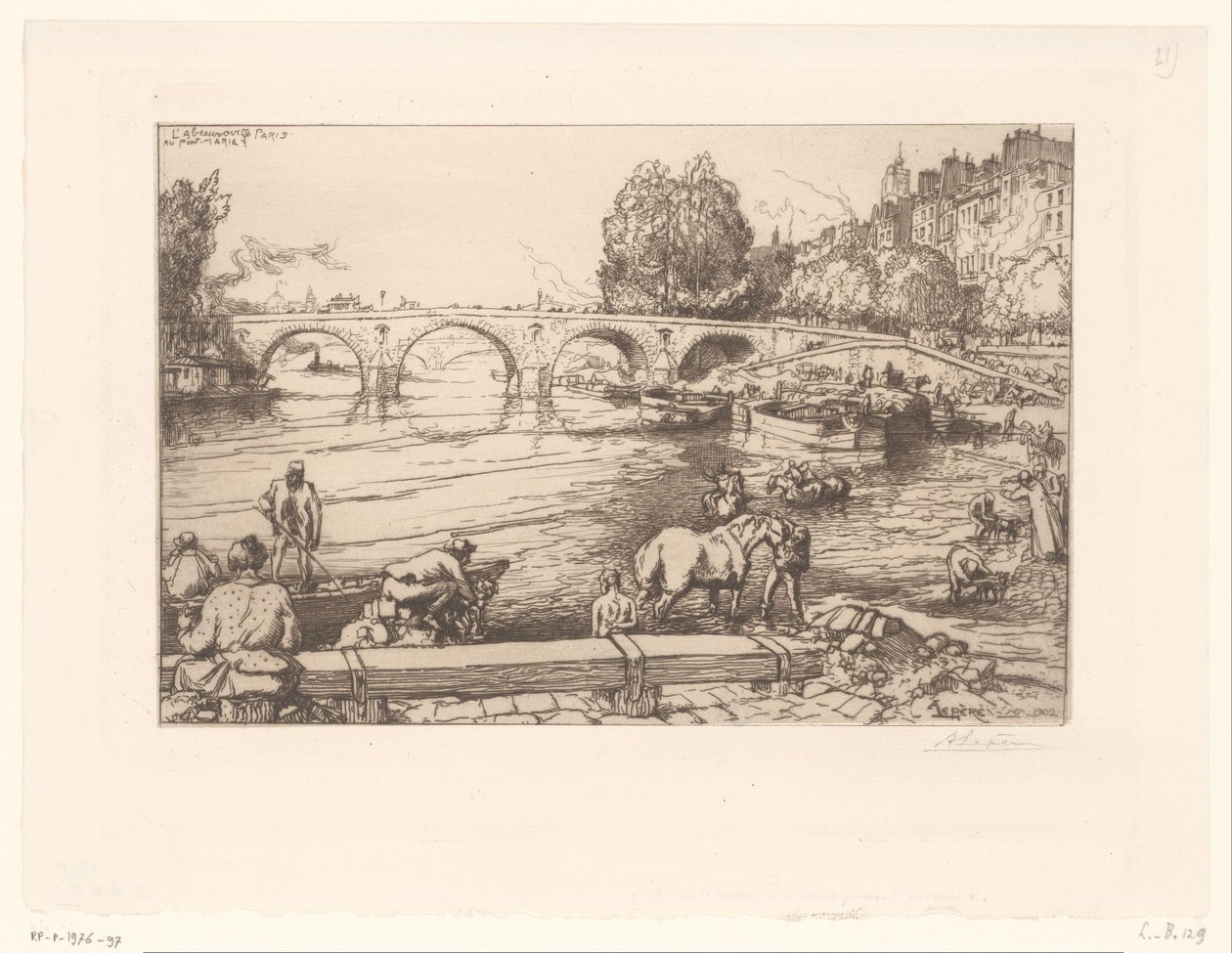 Udsigt over Pont Marie med figurer i Seinen L