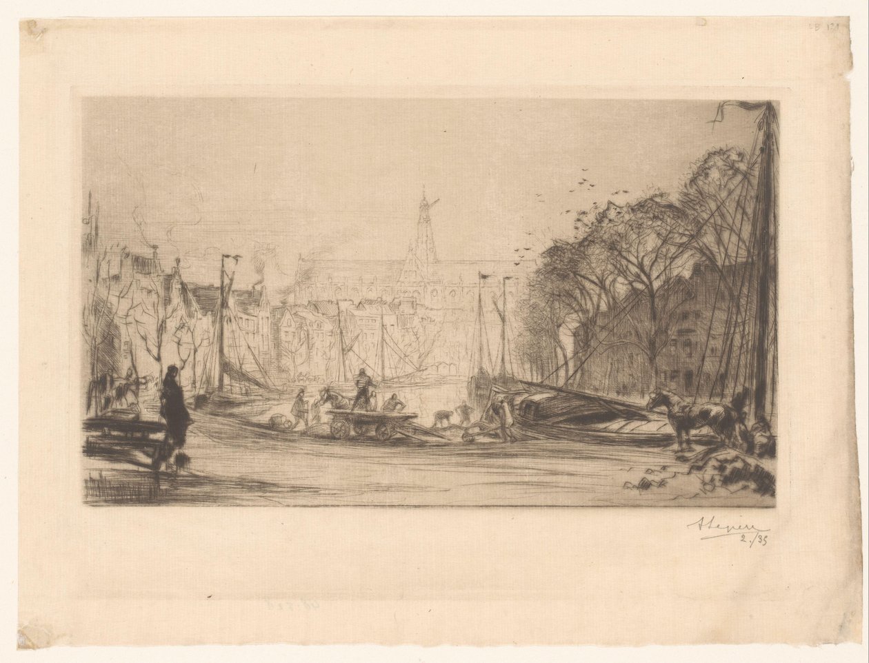 Udsigt over Spaarne og St. Bavo af Auguste Lepère (signed by artist)