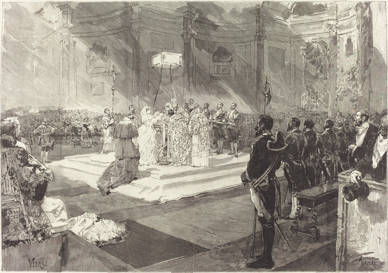 Kongelig dåb ved hoffet i Spanien af Auguste Lepère after Daniel Vierge