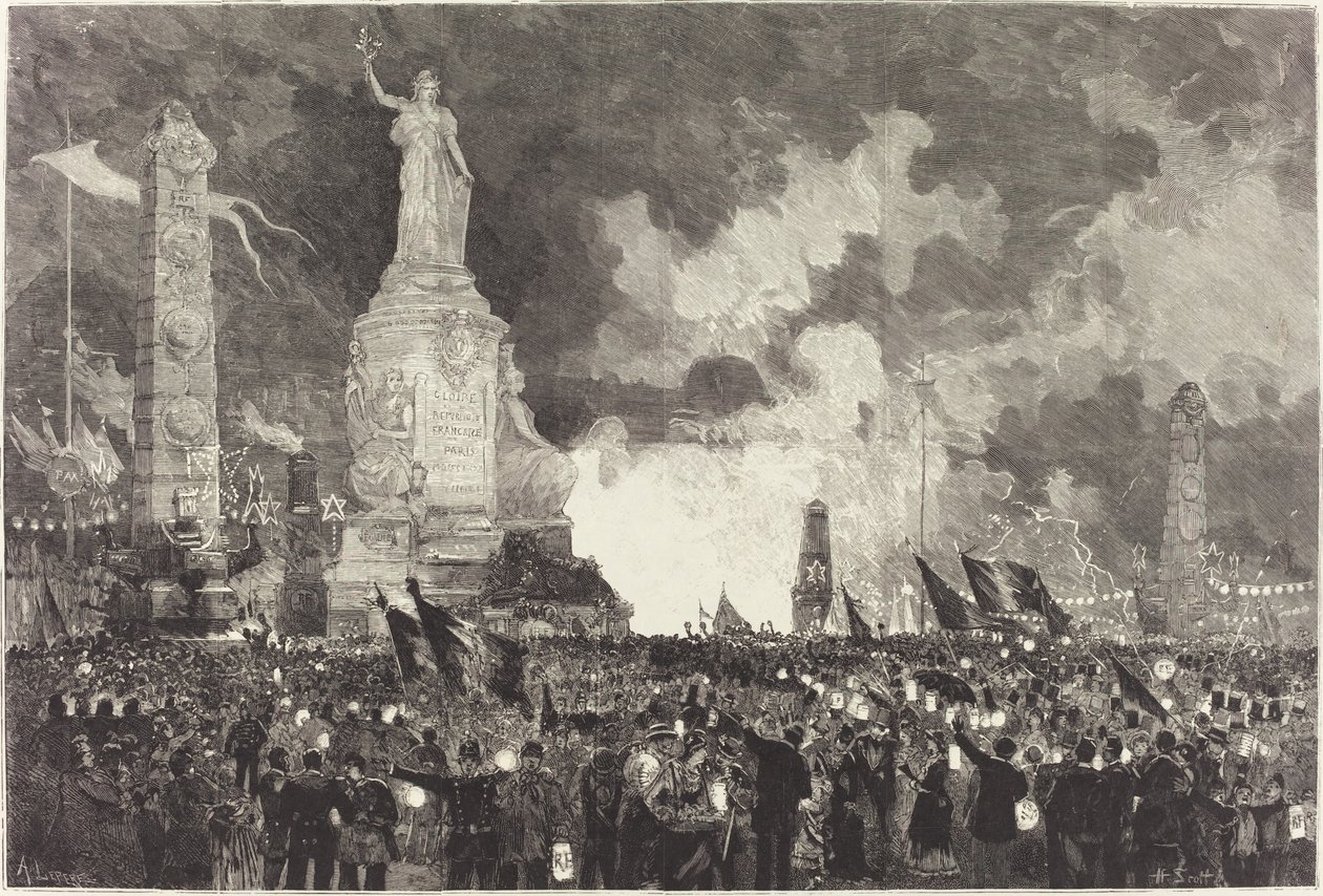 14. juli. Belysning af Place de la Republique af Auguste Lepère after Henri Louis Scott