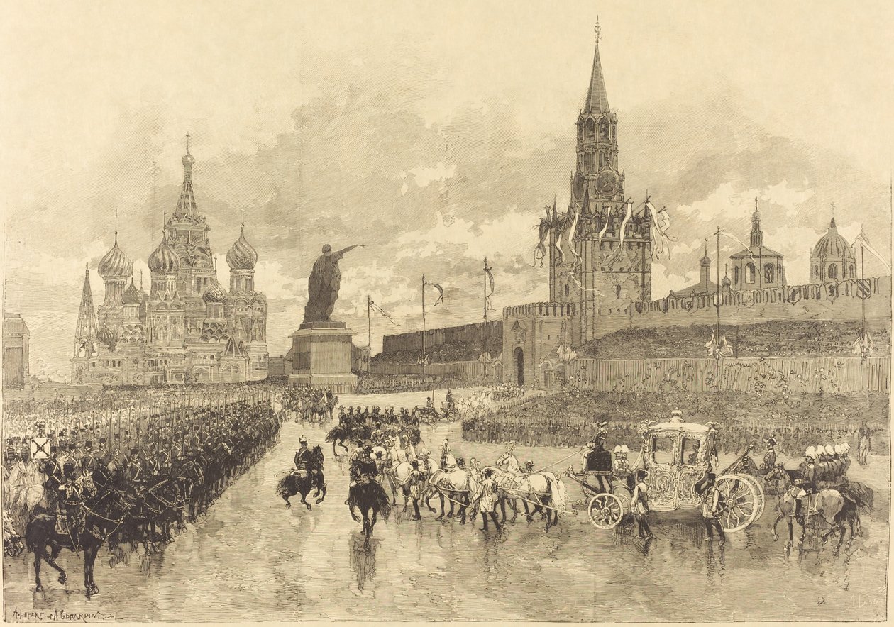 Kroningen af ​​zaren. Imperial Cortège krydser Place Royale af Auguste Lepère and Auguste Gérardin